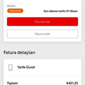 Vodafone Yüksek Fatura Ücretlendirmesi