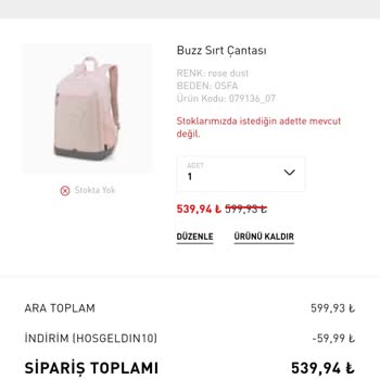 Puma Sepetteki Ürüne Stok Yok Hatası Verip Satmıyorlar
