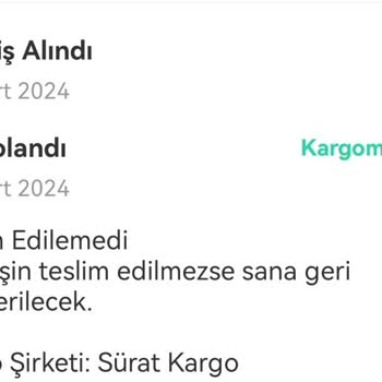 Sürat Kargo Konya Şubesi Siparişi Dağıtıma Çıkarmadan İadeye Gönderdi
