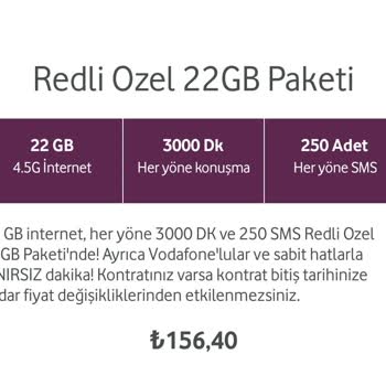 Vodafone 22 GB Red-0214 Tarife Uyuşmazlığı Ve Anlaşmazlığı