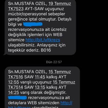 Türk Hava Yolları Uçak Biletlerimi Bilgim Dışında Değiştiriyor.