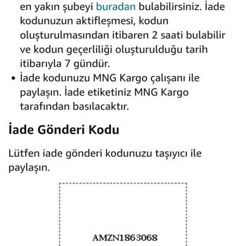 Amazon MNG Kargo İade Kod Sorunu