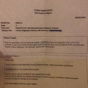 Servisle Sorununu Çözemeyen Tchibo Esperto Kahve Makinesi Sahibi