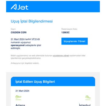 AJet (Anadolu Jet) Uçak Bileti İptal Edilip Firma Tarafından Üzerine Parayı Kesmeleri
