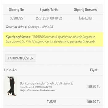 Sefamerve İade Ettiğim Ürünün Parası Yatırılmadı