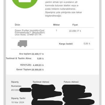 Dyson Sipariş Görünmeme Sorunu
