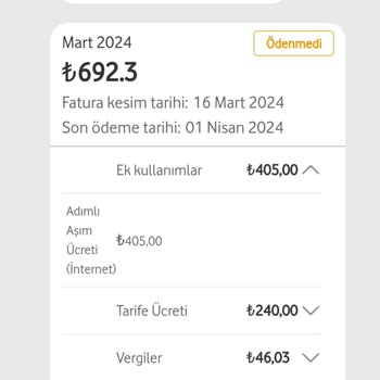 Vodafone Fazla Fatura Kesim