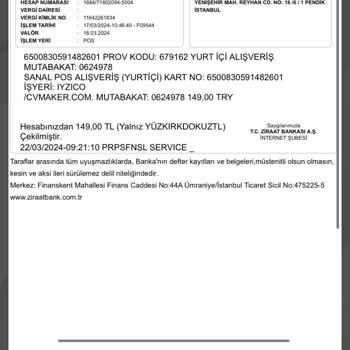 Cvmaker.com.tr Kartımdan İzinsiz Çekilen Ücret İçin İade Talebi