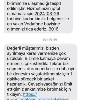 Vodafone Evrak Eksikliği Ve İnterneti İptal Etmeme Rağmen Ettiniz Mesajı Almam