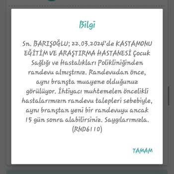 MHRS - 182 Hasta Evladımın Randevusu İptal Edildi