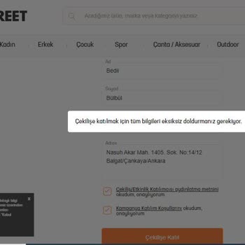 In Street Onuncu Yıl Çekilişi Katılamama