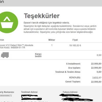 Dyson, Siparişi Göndermiyor
