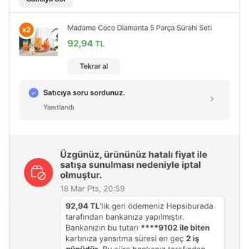 Madame Coco Yanlış Fiyat İptali