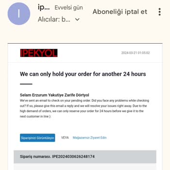 İpekyolu Outlet Aldığım Ürünleri Göndermedi