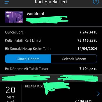 Yapı Kredi Bankası Artı Bakiye Güncel Borç Olarak Görünüyor