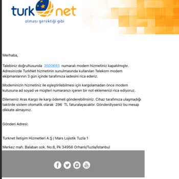 TurkNet Modem İadesi Mağduriyeti