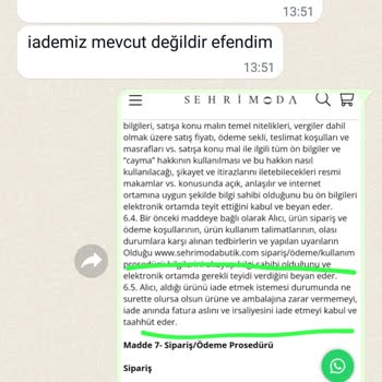 Sehrimodabutik İade Şikayeti