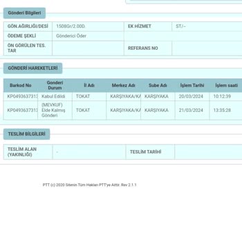 PTT Kargo Ürünlerimi Evime Ulaştırmadan Gidiyor