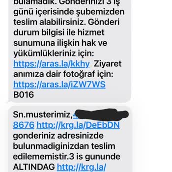 Aras Kargo İzmir Altındağ Eve Gelmeyen Kuryeci Geldim Diye Mesaj Atıyor