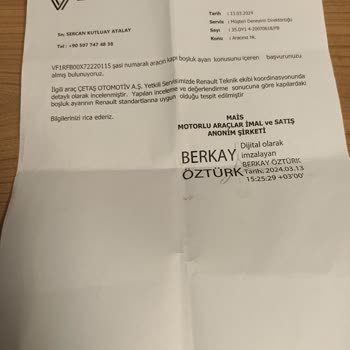 Renault Megane Sıfır Araç Hatalı Ürün