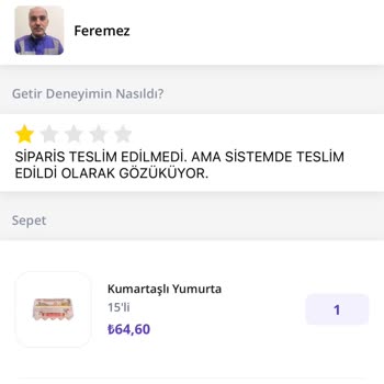 Getir Teslimatı Gerçekleşmeyen Sipariş