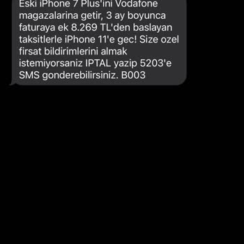 Vodafone Asılsız Kampanya SMS'i