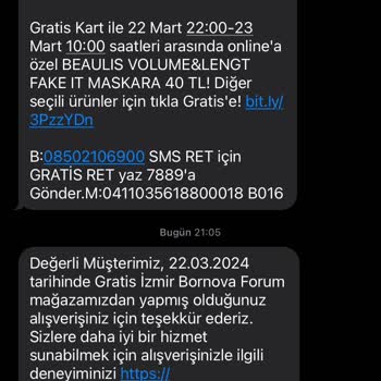 Gratis'ten Yapılmamış Alışveriş Mesajı