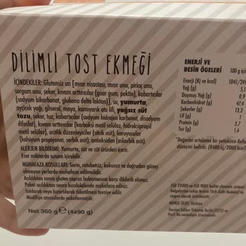 Sinangil Glutensiz Dilimli Tost Ekmeği Ambalajındaki Yazım Hatası