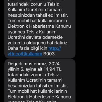 Vodafone Haksız Telsiz Kullanım Ücreti