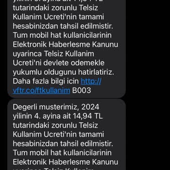 Vodafone Haksız Telsiz Kullanım Ücreti