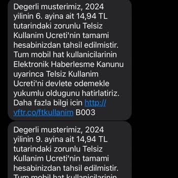 Vodafone Haksız Telsiz Kullanım Ücreti
