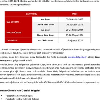 Anadolu Üniversitesi Ara Sınav Tarihi