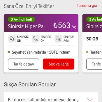 Vodafone Tarife Fiyatlandırması Ve Geçebileceğim Tarifelerin Silinmesi