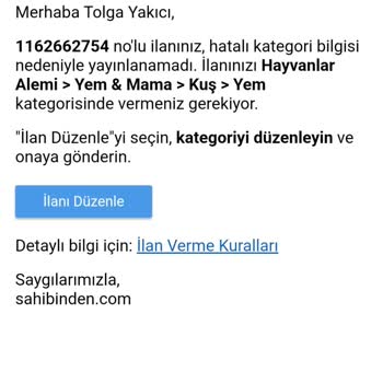 Sahibinden Ürün Yükleme Reddedildi