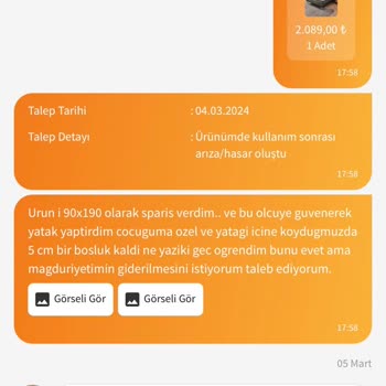 Yataş Yatak 5 Cm Küçük Geldi