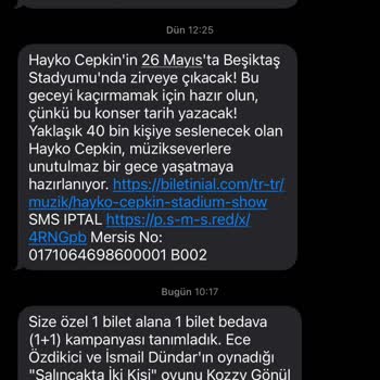 Biletini Al İstenmeyen SMS