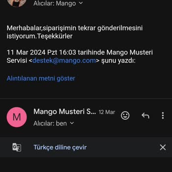 Mango Müşteri Hizmetleri Hiçbir Çözüm Üretmiyor!