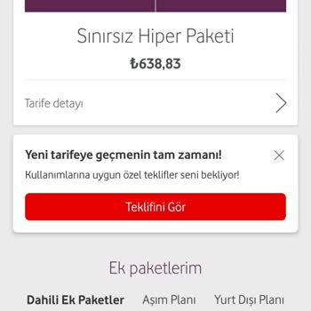 Vodafone İznim Dışında Yapılan Tarife