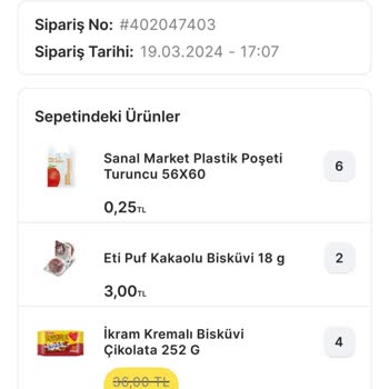 Migros Sanal Market Siparişimi Göndermedi