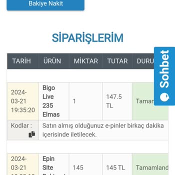 BigoLive Türkiye Epin Kodları Gelmiyor