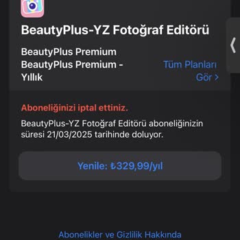 Beauty Plus Premium Üyelik İptal Edilmiyor