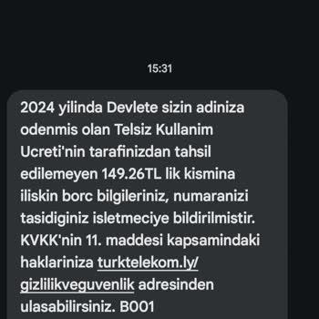 Pttcell Borcum Olmadığım Halde Telsiz Kullanım Ücreti Borcu Çıkarması.