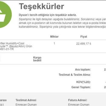 Dyson Türkiye'nin Sebep Belirtmeden Siparişi İptal Etmesi