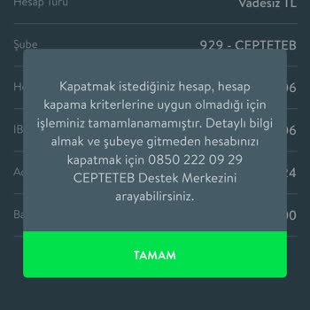 CepteTeb Hesap Kapatamama Şikayeti
