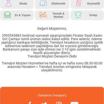 Trendyol'da Garantili Çanta Fermuar Arızası Ve İade Süreci Sorunu