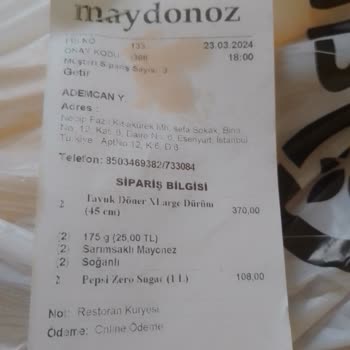 Maydonoz Döner Ürünü Yanlış Getirmeleri