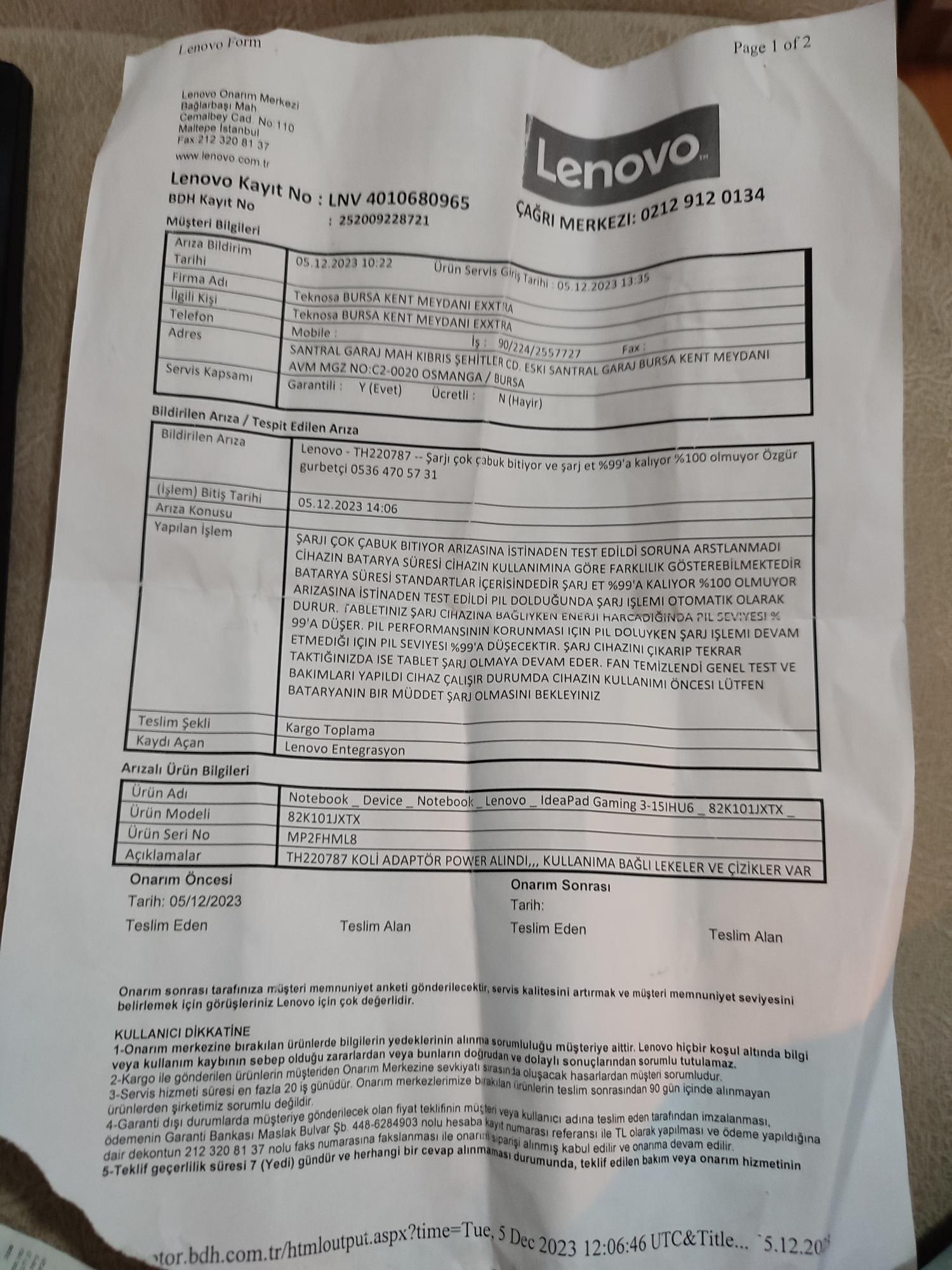 Lenovo Laptop Şarj Arızası Şikayetvar