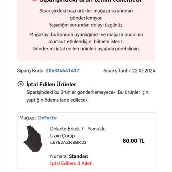 DeFacto Stoktaki Ürün Tedarik Edilemedi Sorunu