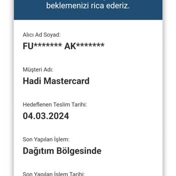AGT Kurye (aynigunteslim.com) Kartım Teslim Edilmiyor
