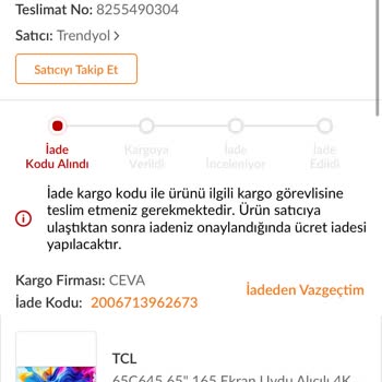 Ceva Logistic Trendyol Siparişimi İade Kabul Etsin